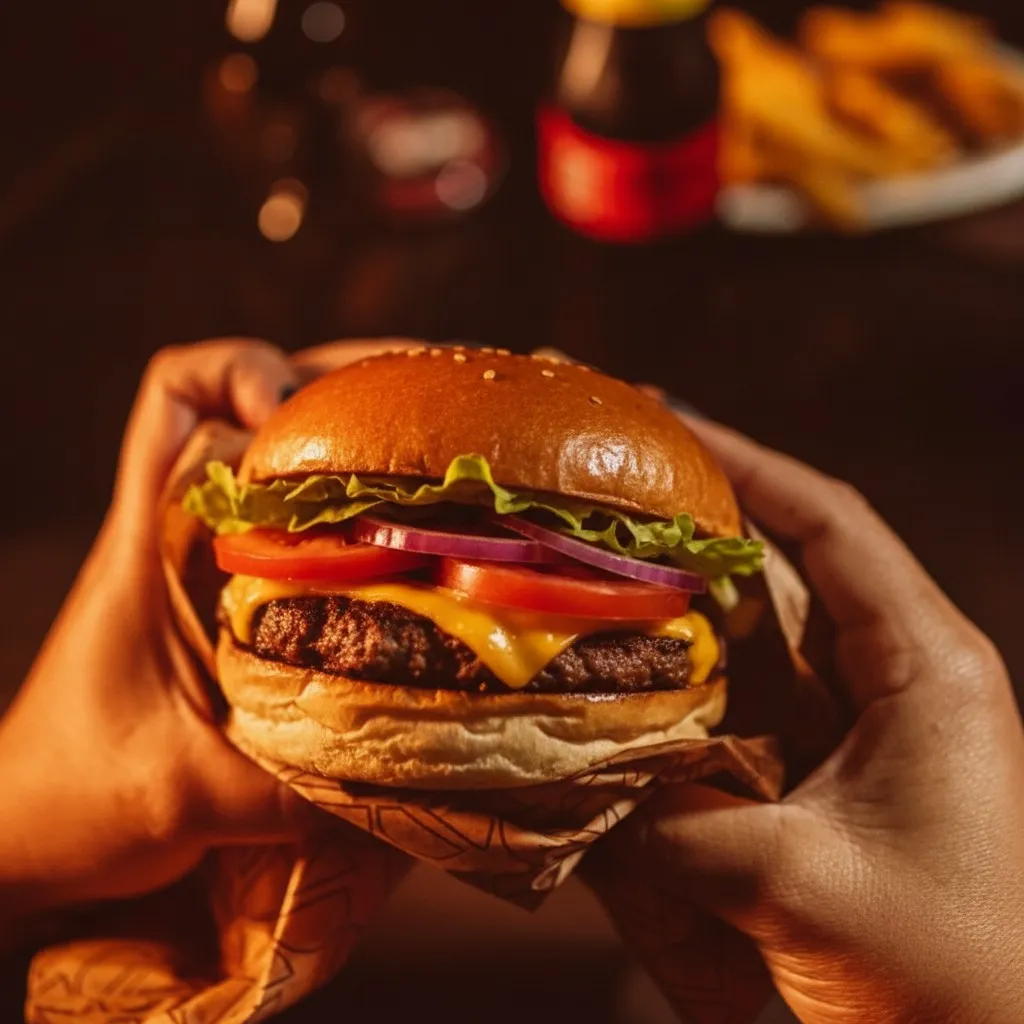 American Burger segurado nas mãos, com alface e tomate